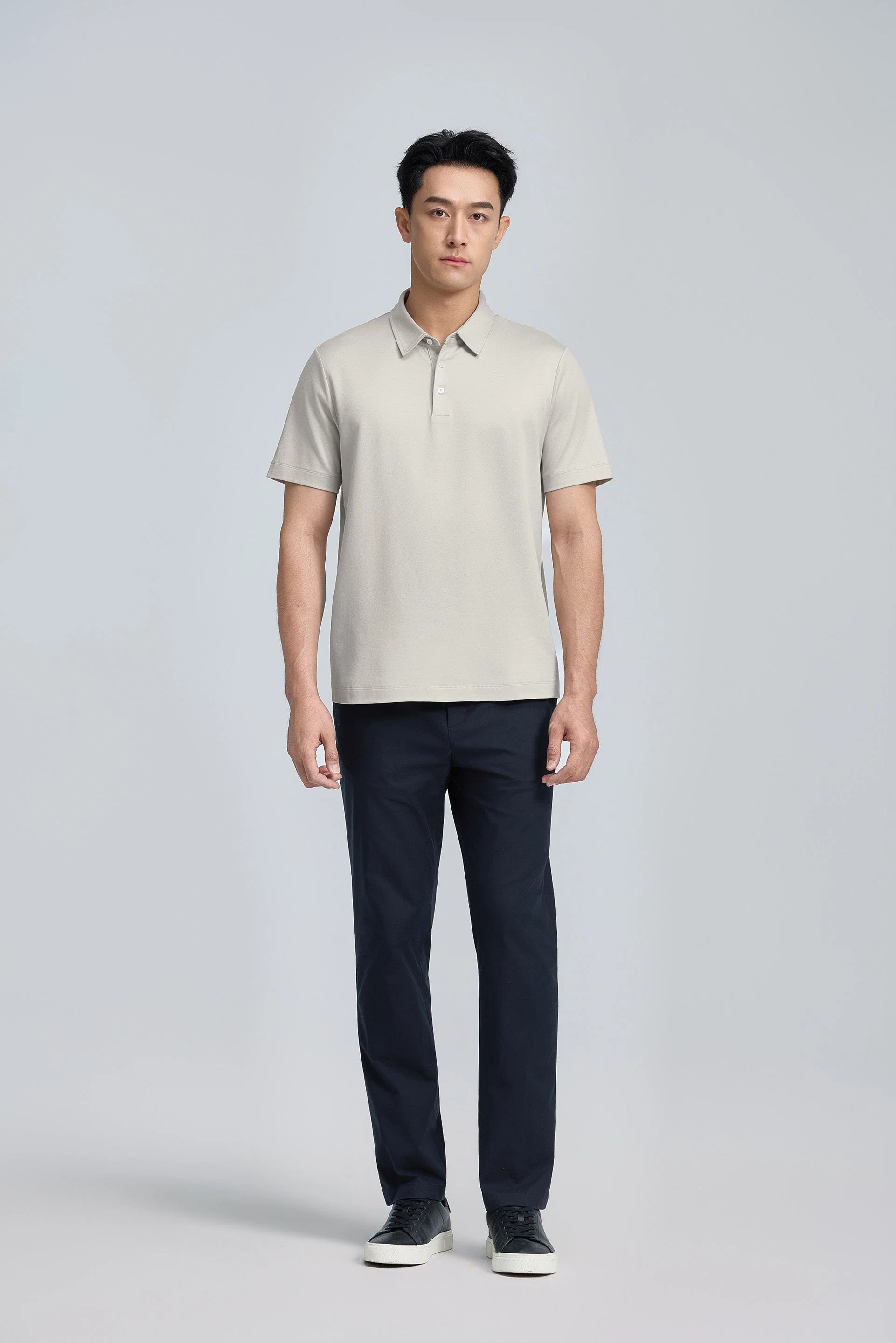Cotton-Silk Jacquard Polo – Silver Grey