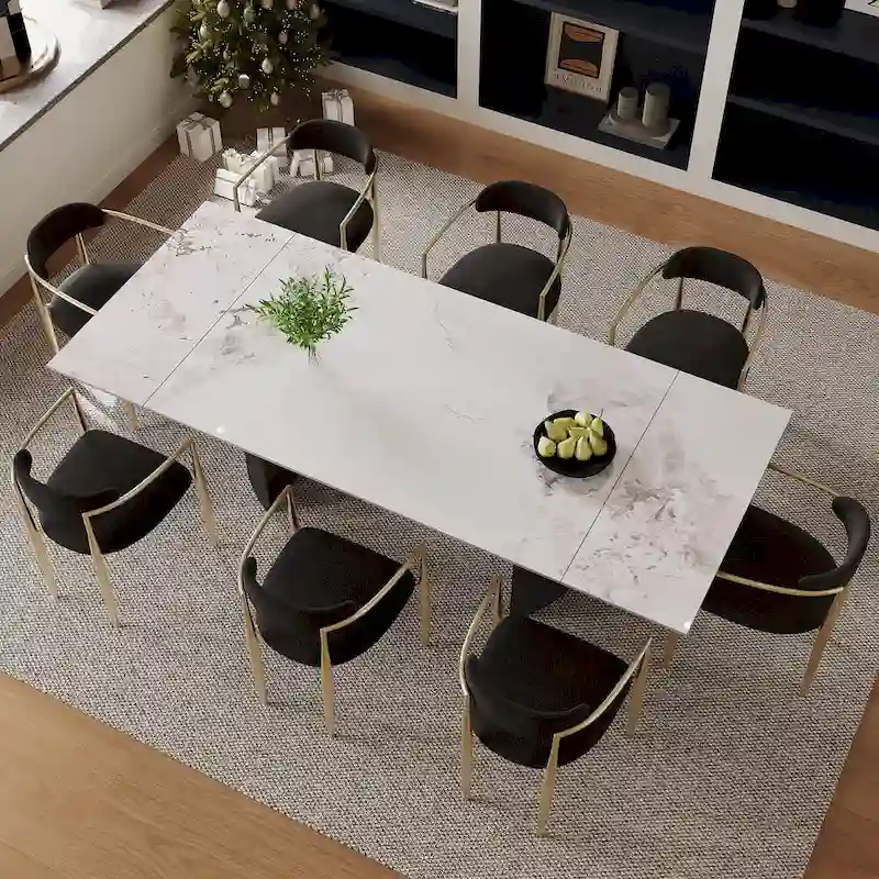 9-Piece Extendable Dining Table Set with 8 Upholstered Chairs