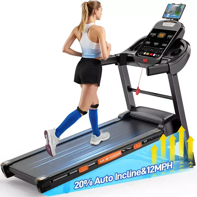 5HP Foldable Treadmill w/ 20% Auto Incline, 400lb Capacity Treadmill, 12MPH Fast Speed,105 Smart Program, APP Control, Walking Running Home Treadmill