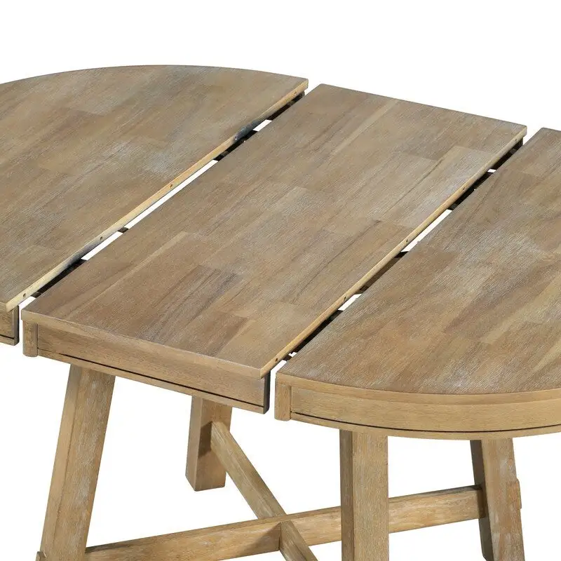 Round Extendable Dining Table with X-Base and Leaf Insert