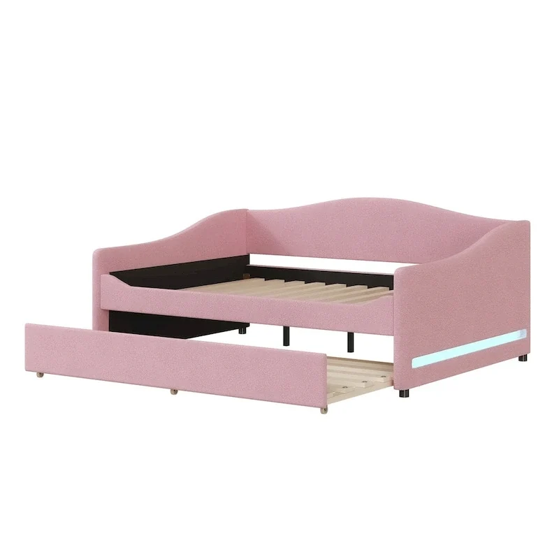 Full Teddy Fleece Daybed with Trundle and LED Lights