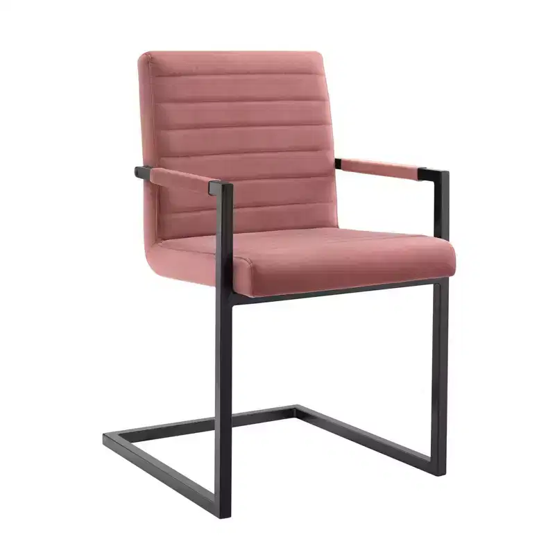 Set of 2 Savory Dining Performance Velvet Armchairs, Dusty Rose, Metal Legs, No Assembly Required