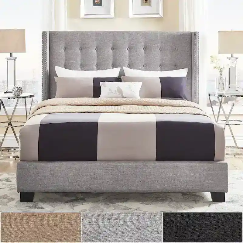 Melina Tufted Linen Wingback Platform Bed by  Bold