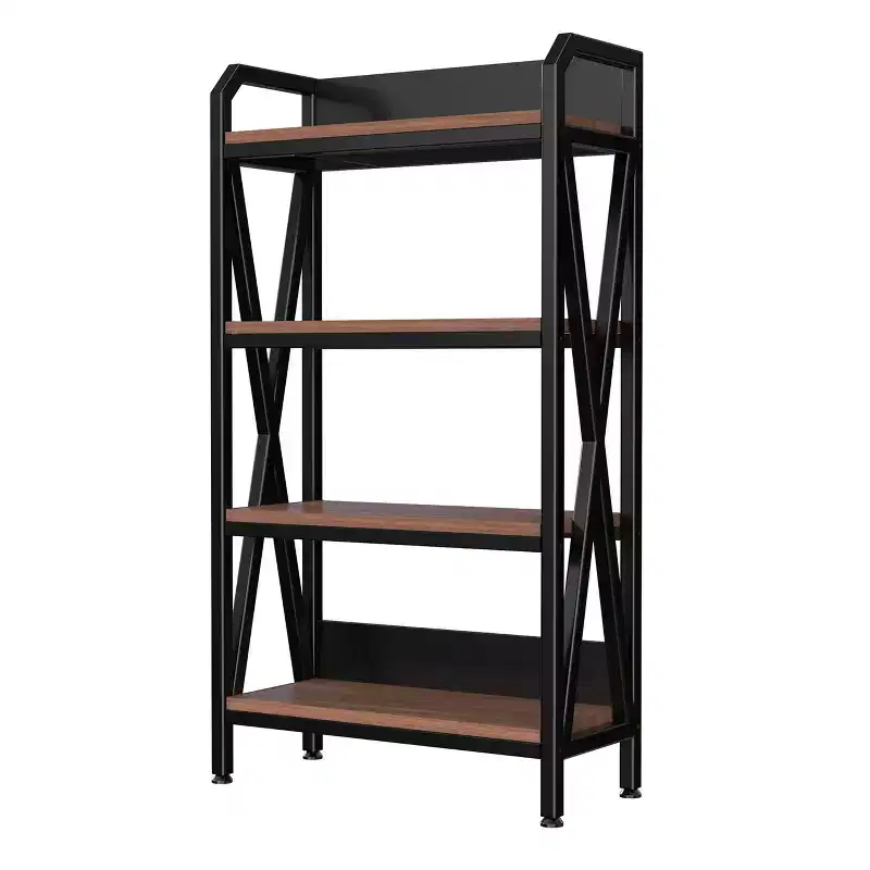 Homy Casa 33.50'' Steel and Wood 4-Tier Decorative Bookshelf, Modern Industrial Storage Rack for Living Room, Office & Kitchen, Rustic Brown