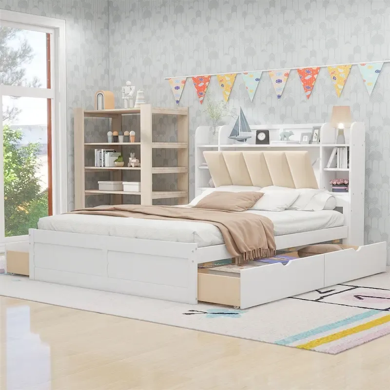 Merax Queen Size Platform Bed with Storage Headboard