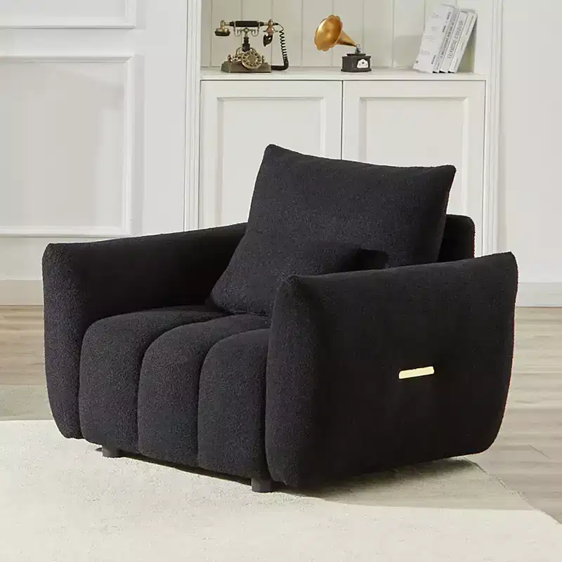 36.8 Inch Teddy Fabric Lounge Chair Modern Upholstered Black for Apartment Office Living Room Bedroom