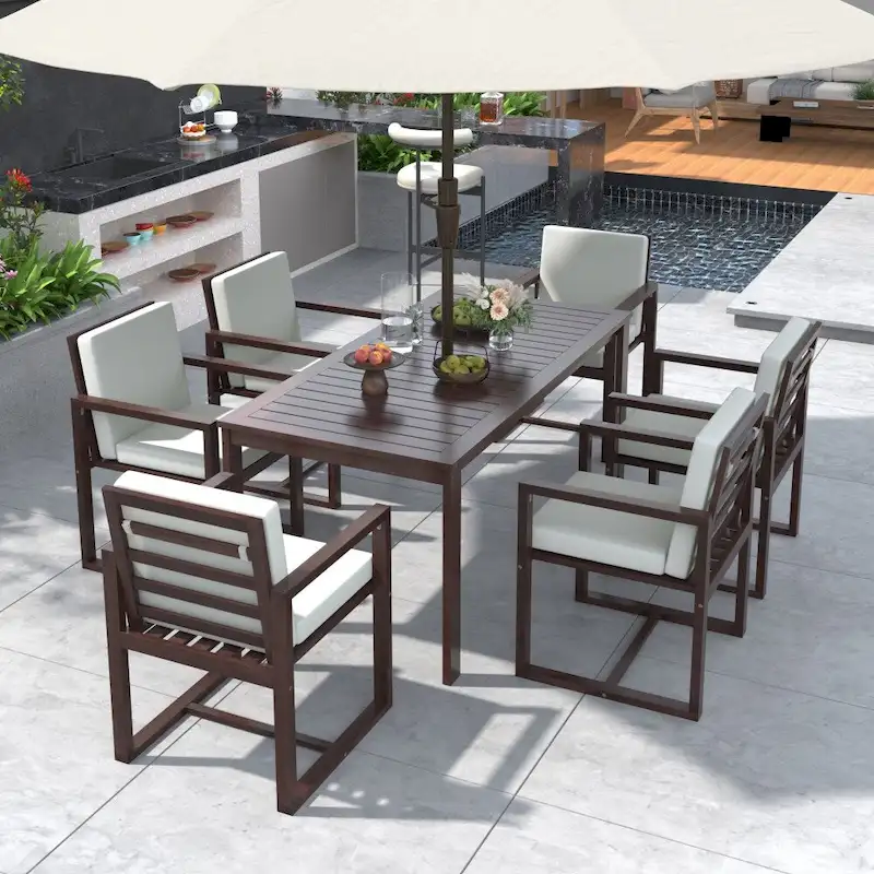 7-Pieces Patio Dining Set with Removable Cushions and 6 Chairs