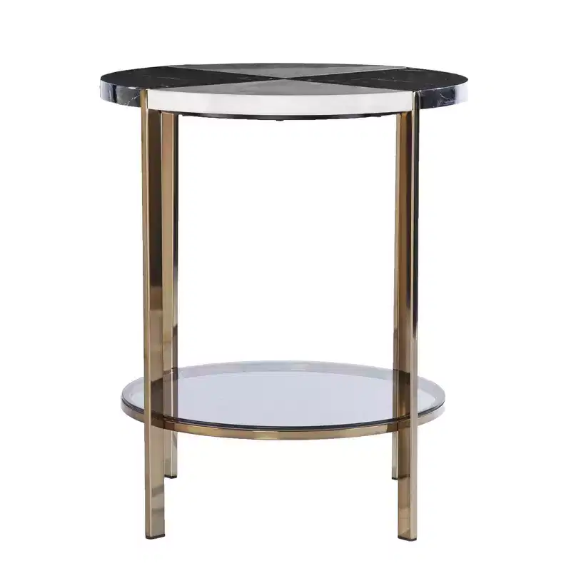 HomeRoots 24 Black Manufactured Wood And Iron Round End Table With Two Shelves