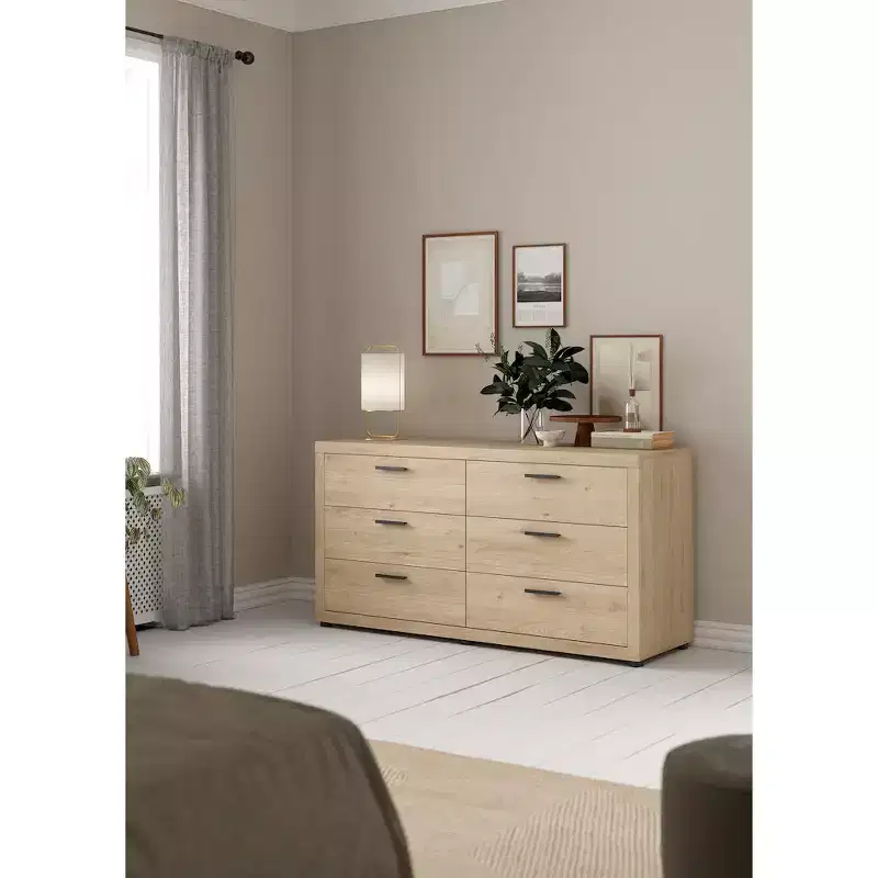 Tvilum, Mira 6 Drawer Double Dresser, Jackson Hickory