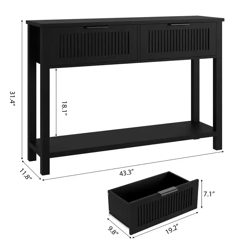 COZONY 43 Fluted Console Table with Burlywood 2 Drawers, 2-Tier Wooden Entryway Sofa Table