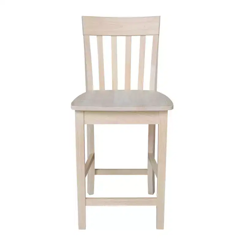 24" Slatback Counter Height Barstool Unfinished - International Concepts: Solid Wood, Square Seat
