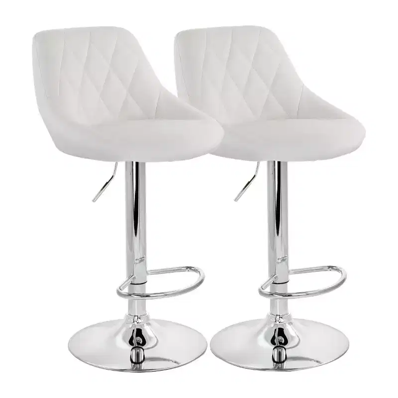Elama 2 Piece Diamond Stitched Faux Leather Bar Stool in Black with Chrome Base and Adjustable Height