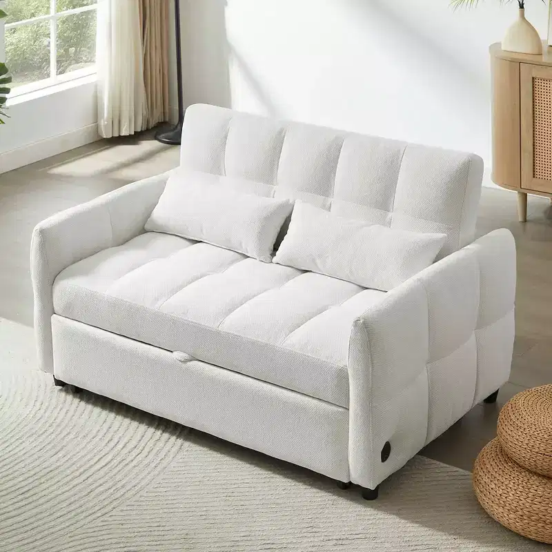 MAYEERTY 52.8 Loveseat Sofa Pull-out Sofa Bed Tufted with Adjustable Backrest Two Lumbar Pillows for Living Room Beige