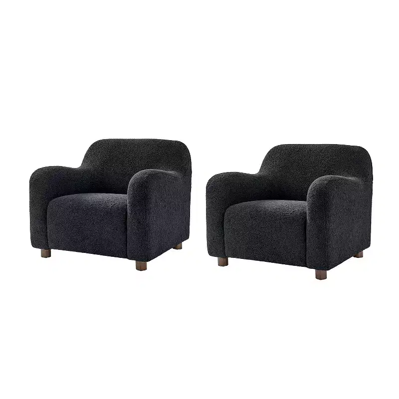 Boucle Upholstered Armchair Set of 2, Black / Ivory (1 Seat Each)