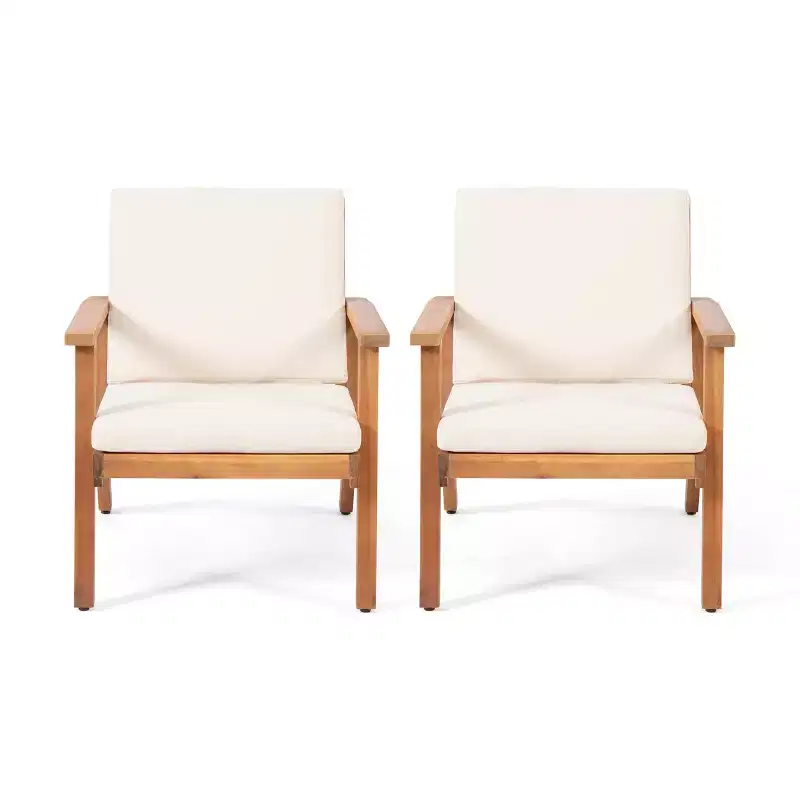GDFStudio Avacyn Outdoor Acacia Wood Club Chairs with Cushions (Set of 2)