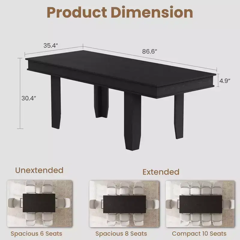 Wood Extendable Dining Table 63''-86.6''L x 30.4''H