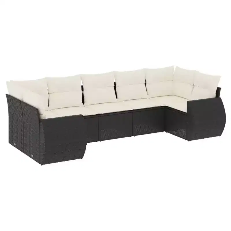vidaXL 7 Piece Patio Sofa Set with Cushions - Black and Cream