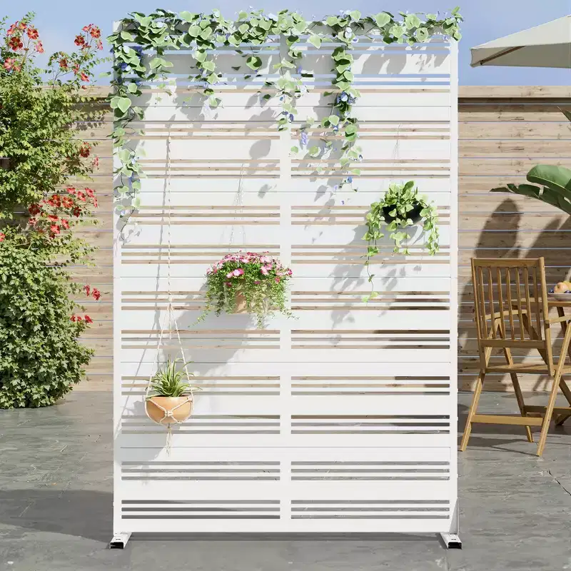 72 H35W Dovelina White Metal Planter Box with Trellis Privacy Screen for Caf Patio,Garden & Balconies