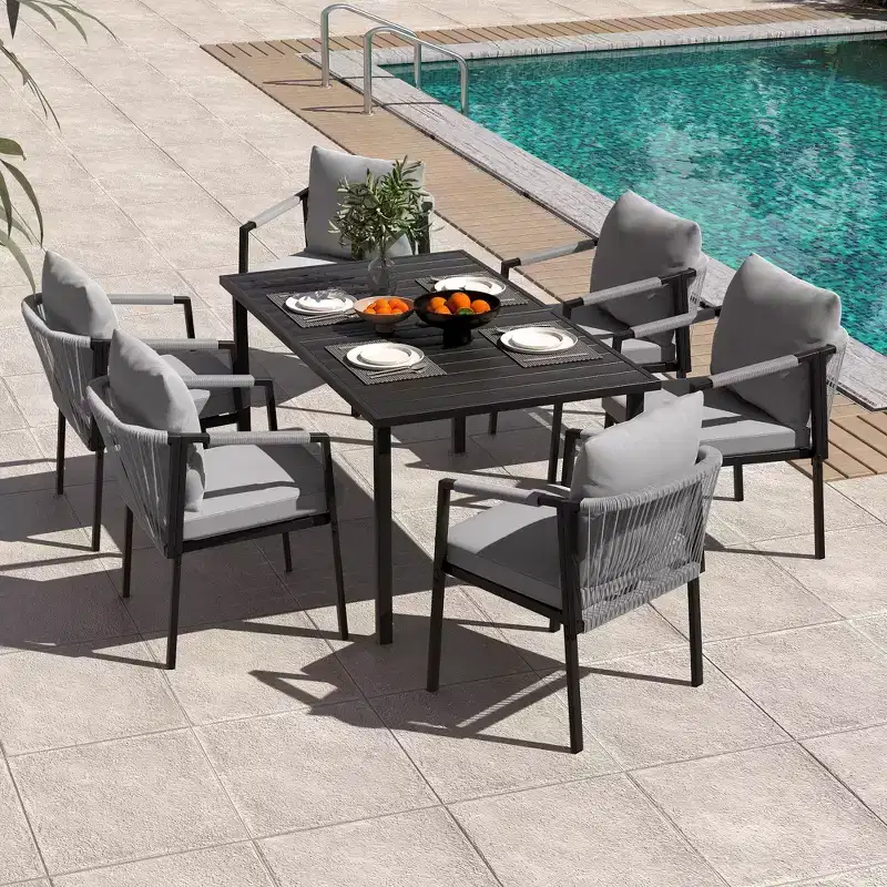 HAPPATIO Patio Dining Set, Woven Rope Rattan Outdoor Dining Set, Woven Wicker Rope Chairs with Cushions for Lawn Garden