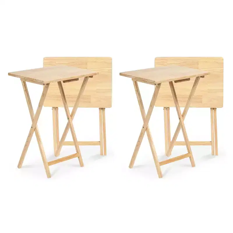 Folding Portable TV Snack Tray Table With Natural Finish