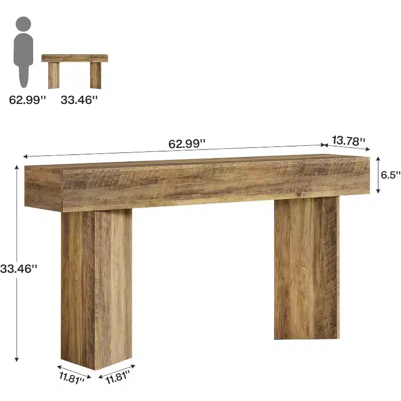 63-Inch Farmhouse Console Table, MDF Rustic Brown Narrow Wooden Table for Entryway, Sofa, Foyer, Hallway