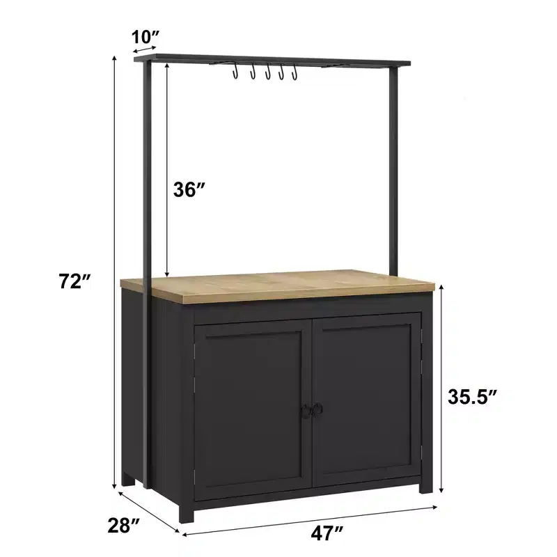 Kitchen Island with Storage 42 in - Heavy Duty Kitchen Cart,Mobile Kitchen Island with 2-Tier Shelves & 5 Hooks,Solid Wood Countertop for Small Spaces