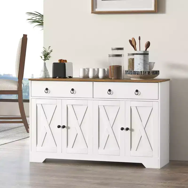 Farmhouse Sideboard Buffet Cabinet with 4 Doors & 2 Drawers for Kitchen & Dining Room