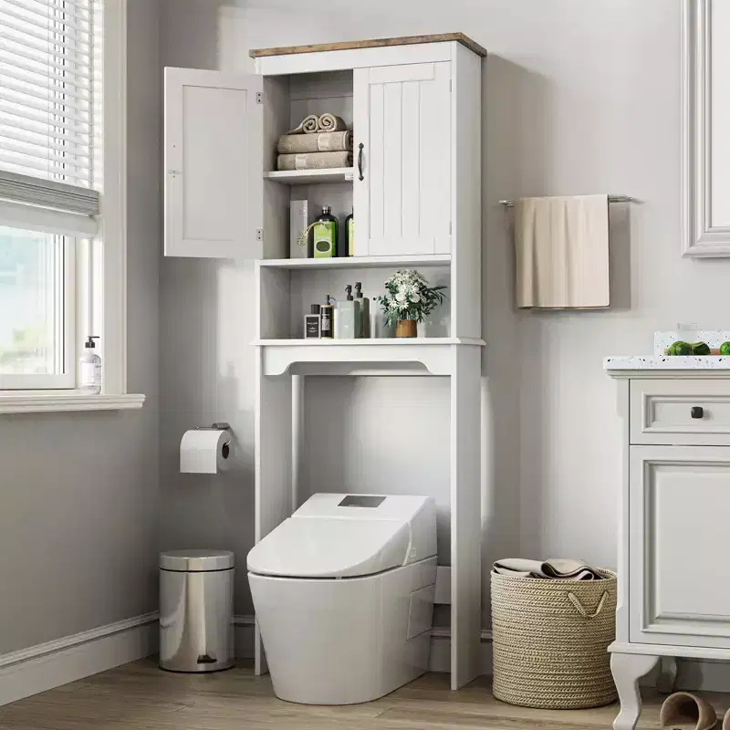 Over-Toilet Storage Cabinet with Double Doors and Adjustable Shelf, 66 in. H