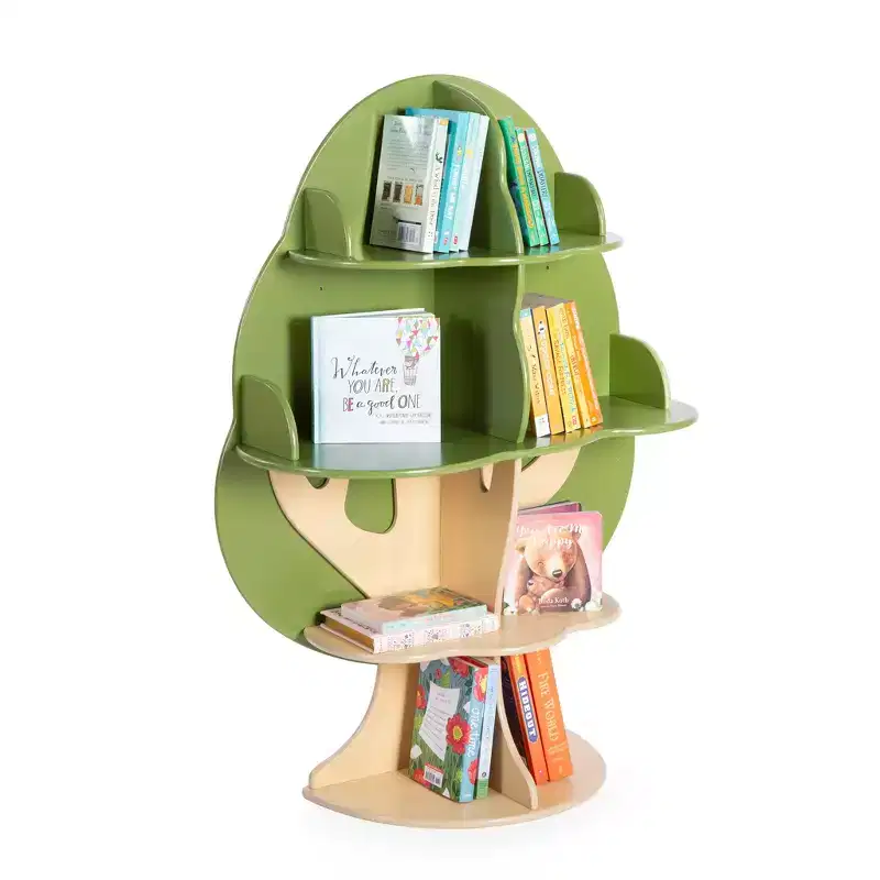 Guidecraft Kids Tree Bookshelf: Library Bookcase, Toddler Book Shelf, Green Wood 4 Tier Bookshelf, Nursery Furniture Decor, Bedroom & Playroom Storage