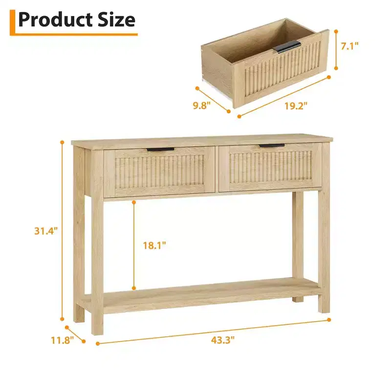 43 Farmhouse Entryway Console Table with 2 Drawers & 2 Tiers,Sofa Table for Living Room, Foyer Storage