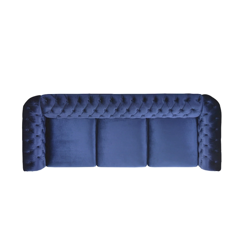 Blue 84.75 Chesterfield Button Tufted 3-Seater Sofa with Nailheads and Legs