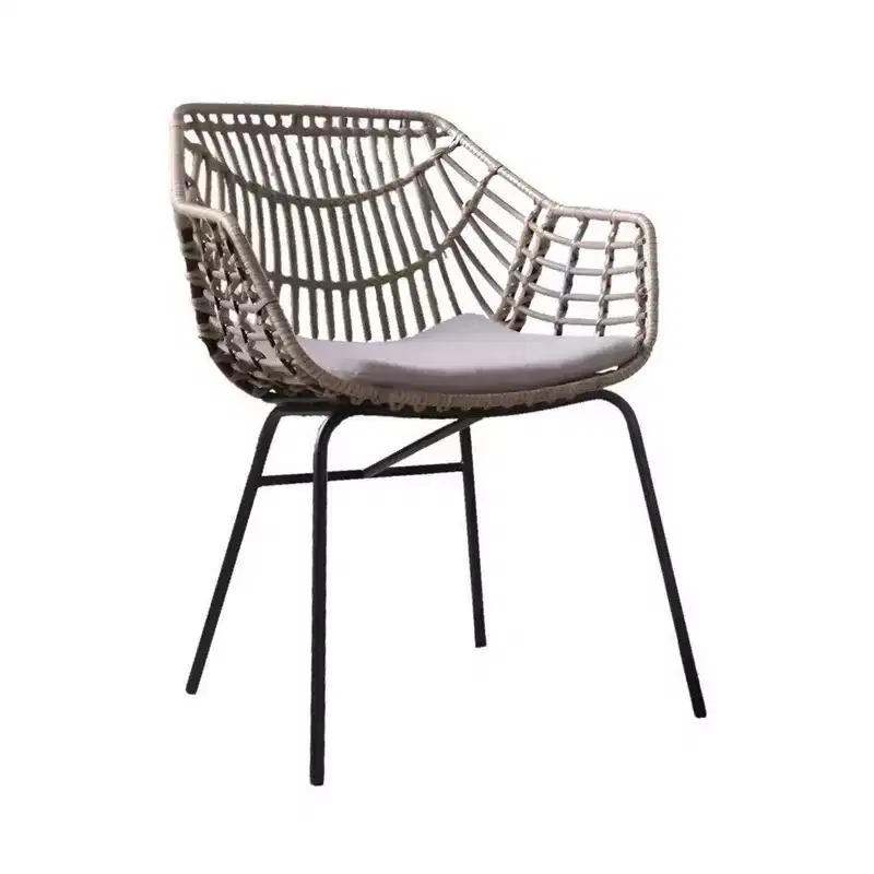 Royal Hampton Outdoor Patio Chair Set of 4, Natural Brown Rattan, Black Steel