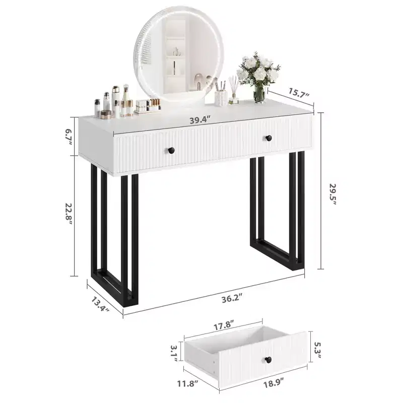 Vanity Desk with Mirror and Lights - 3 Colors LED Lights, Plenty of Storage Space, Modern Design, Quality Materials and Solid Construction