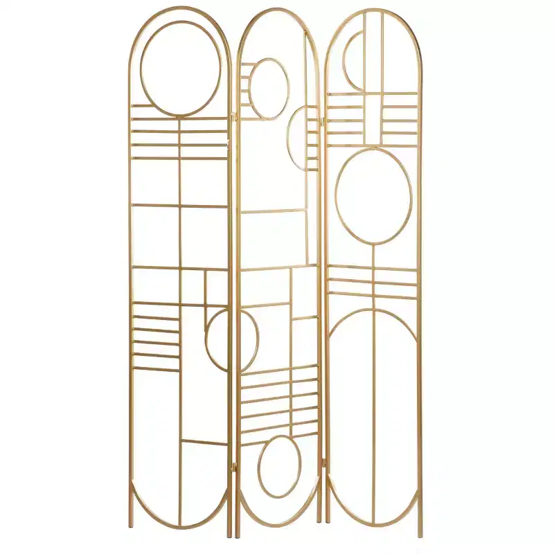 Modern Metal Room Divider Screen Gold - Iron Frame, No Assembly, 3-Panel Design