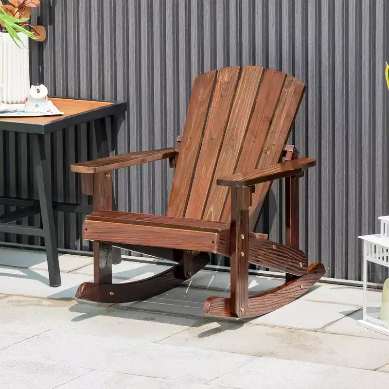 Costway Kid Adirondack Rocking Chair Outdoor Solid Wood Slatted seat Backrest