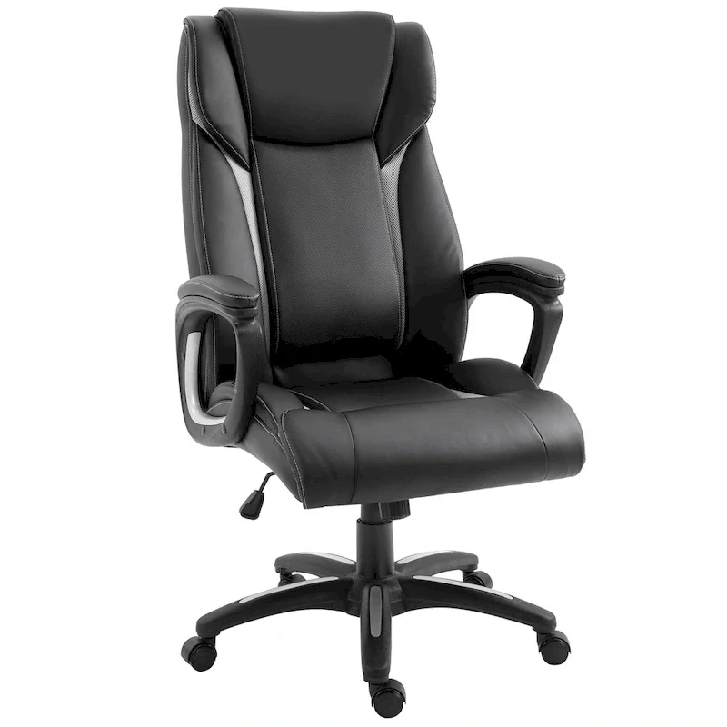 Ergonomic Office Chair Adjustable Height PU Leather Rocker 360° Swivel Home Task Seat, Black