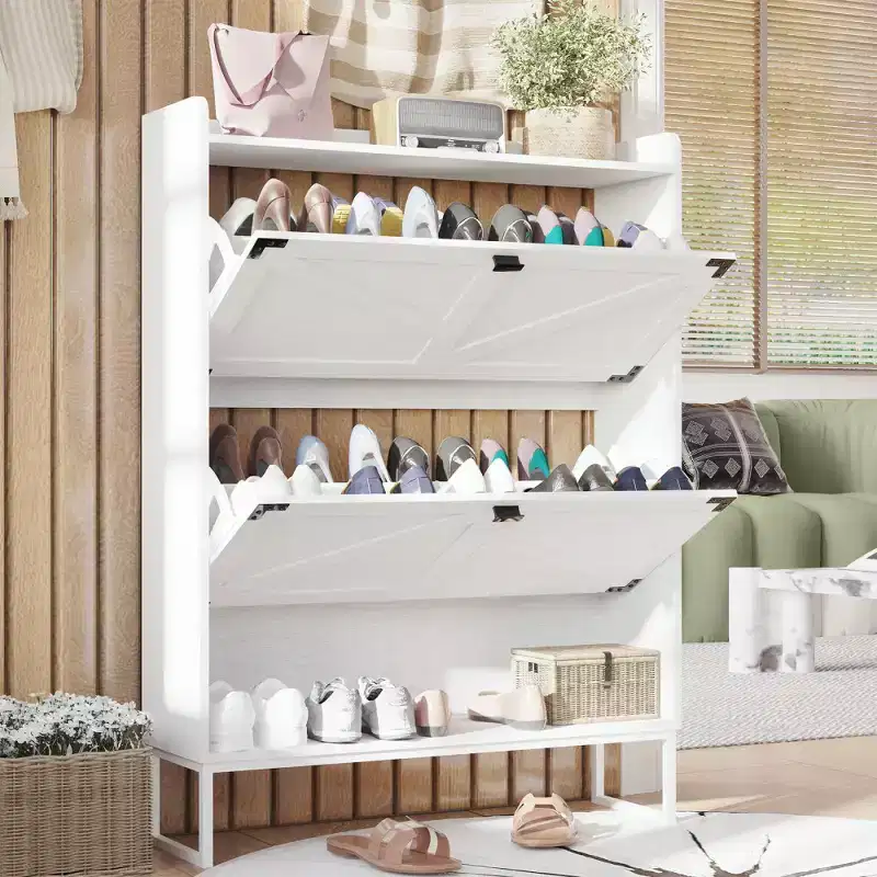 Cabinet with Doors, Shoe Storage Cabinet with Adjustable Shelves, Wooden Rack for Entryway, Hallway, Closet, Living Room