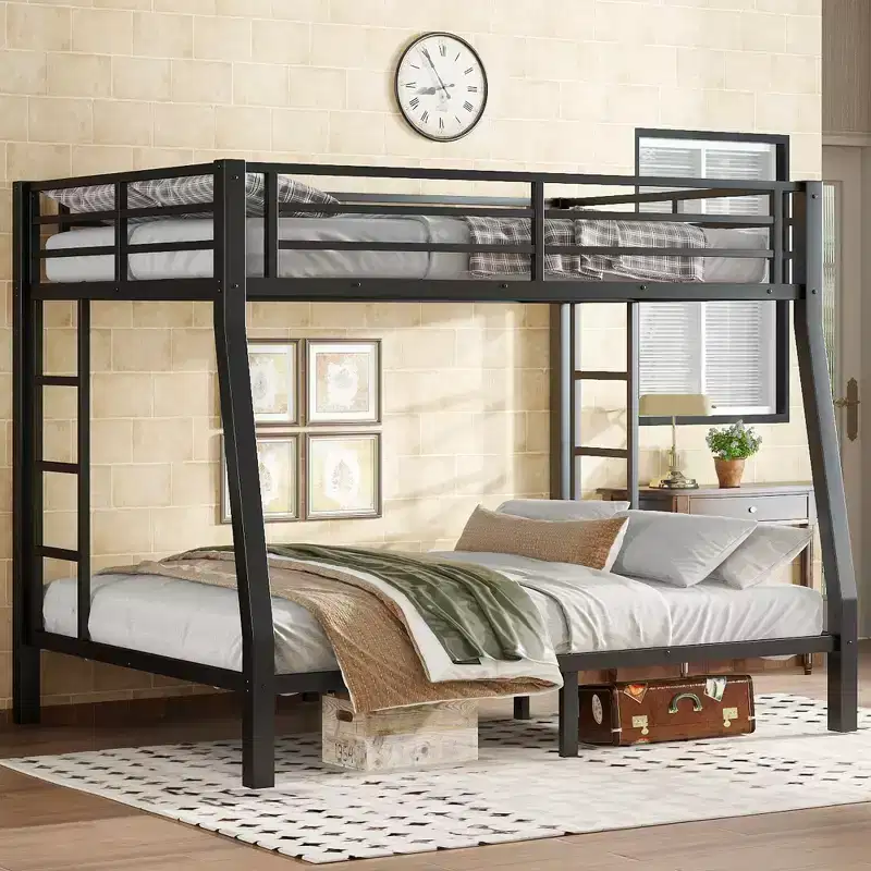 Metal Full XL over Queen Bunk Bed for Teens and AdultsSpace-Saving/Noise Reduced/No Box Spring NeededBlack