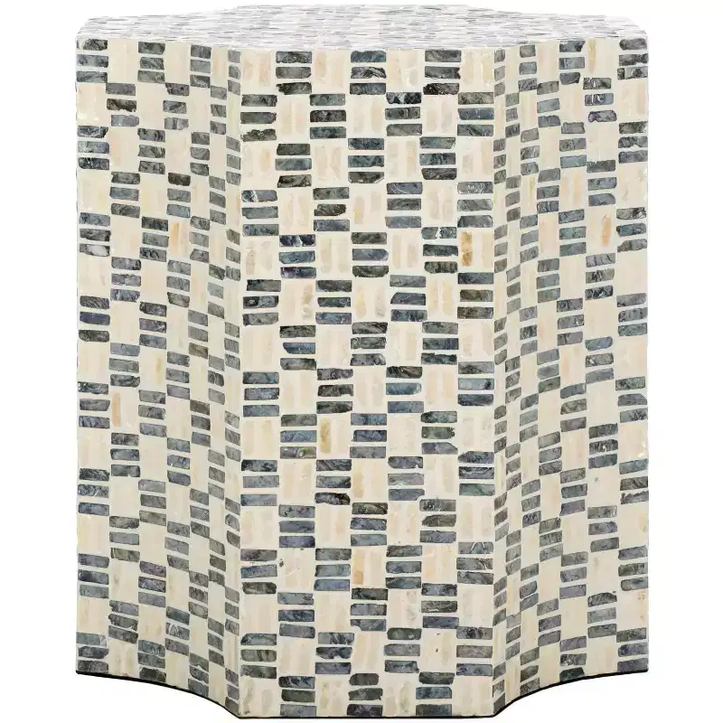 Mosaic Capiz Inlay Accent Table, White/Black, 18.1