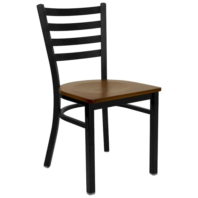 Ladder Back Metal Dining Chair with Wood Seat