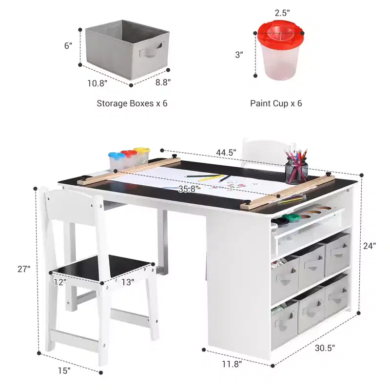 4 In 1 Kids Art Table and Chair Set,Toddler Craft Large Storage Desk with Portable Art Supply Organizer, Drawing Desk, Kids Activity and Study Table