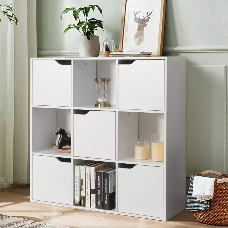 9-Cube Bookcase Cabinet with Doors, Storage Shelves & Room Divider