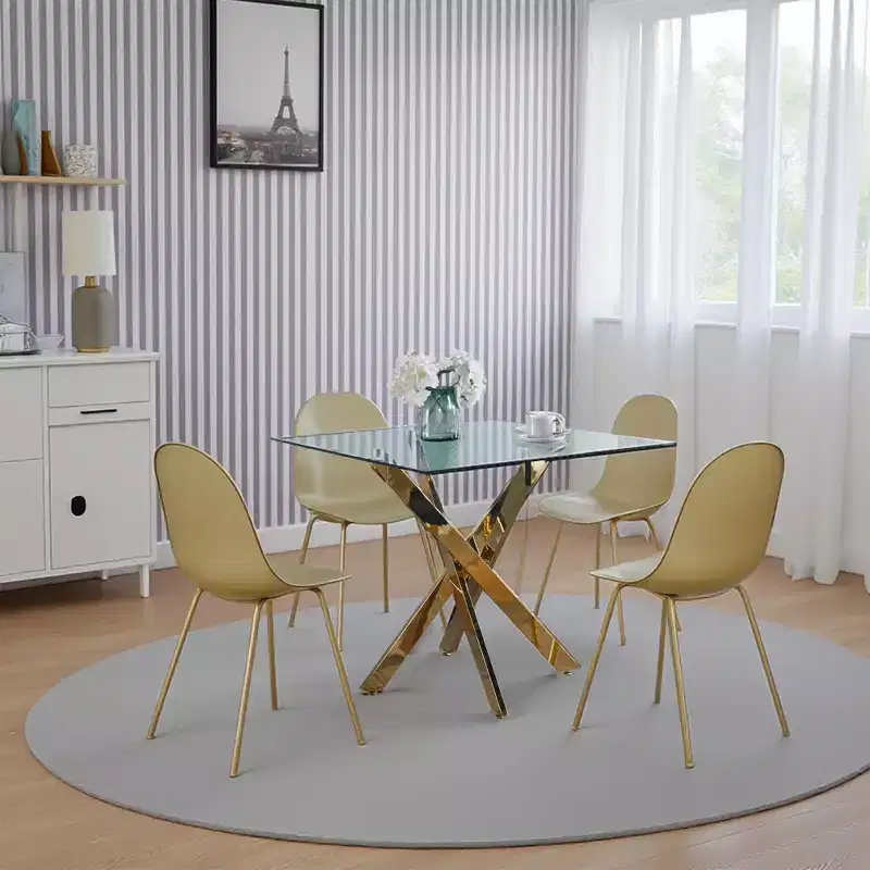 Cross-Legged Tempered Glass Dining Table Modern, Space-Saving