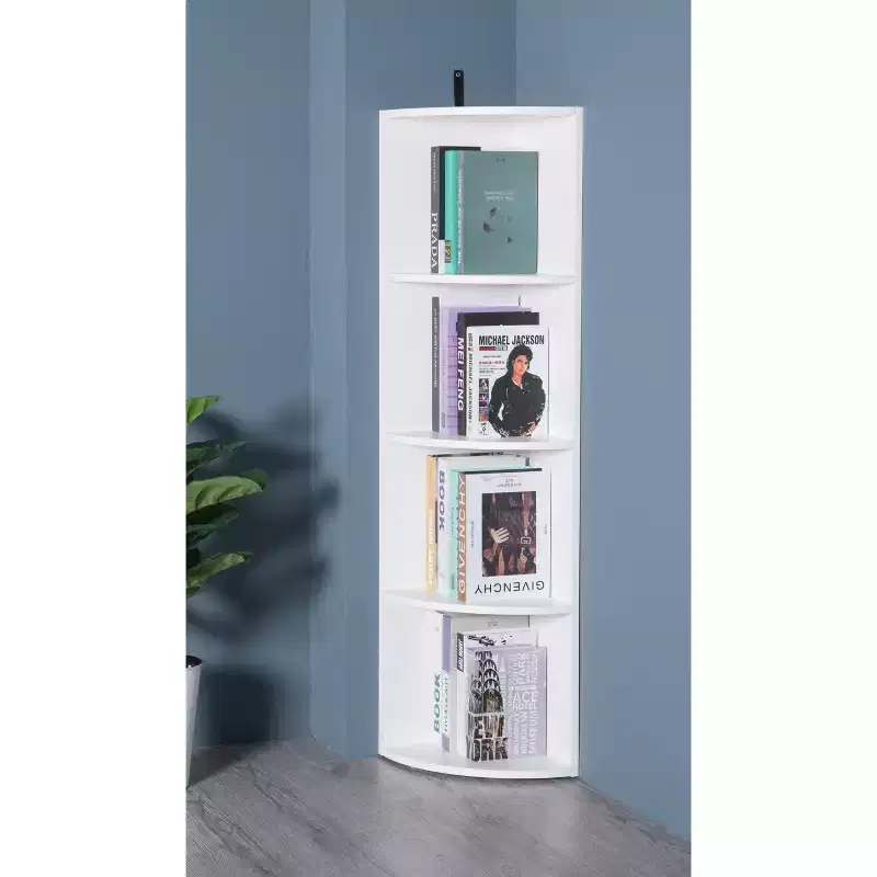 Durable 4-Tier Wooden Corner Bookshelf, Perfect for Tiny Home, Office Space, Shelves for Bedroom, Classroom, & Library Shelving Needs, White