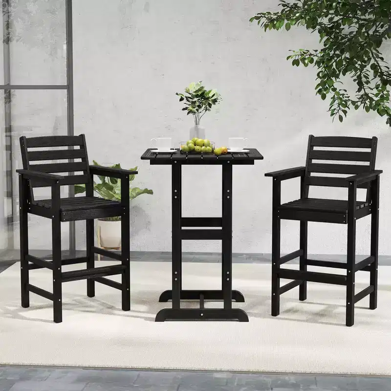 Costway Patio Adirondack Bar Chairs Set of 2 with Wide Armrests & Footrest Backrest Black/Brown/Gray/Navy