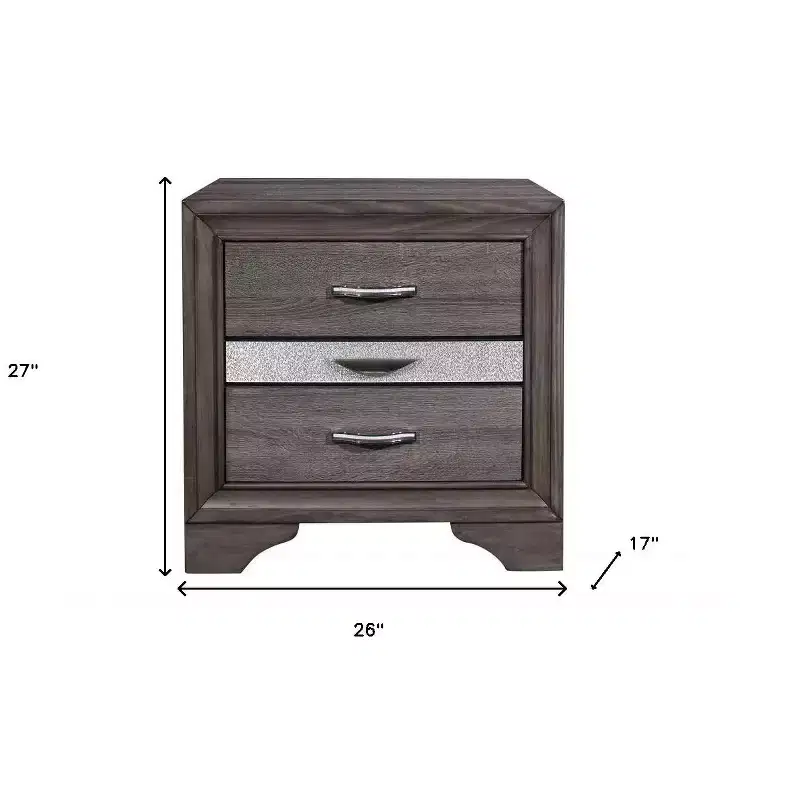 27 Gray Wood and Solid Wood Two Drawer Nightstand