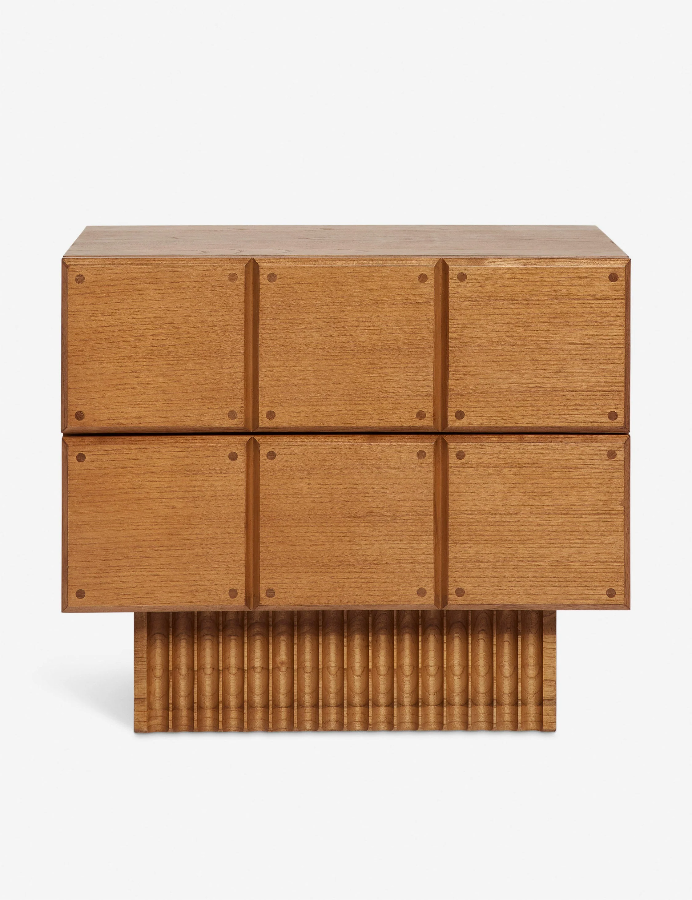 Nightstand Modern, Plinth Base The nightstand offers visual intrigue and natural grain warmth with its blockwork detailing and fluted plinth base