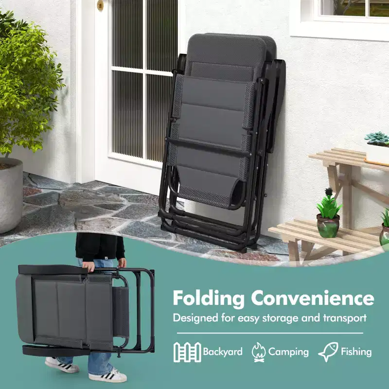 Costway 4PCS Patio Folding Chairs Back Adjustable Reclining Padded Garden Furniture