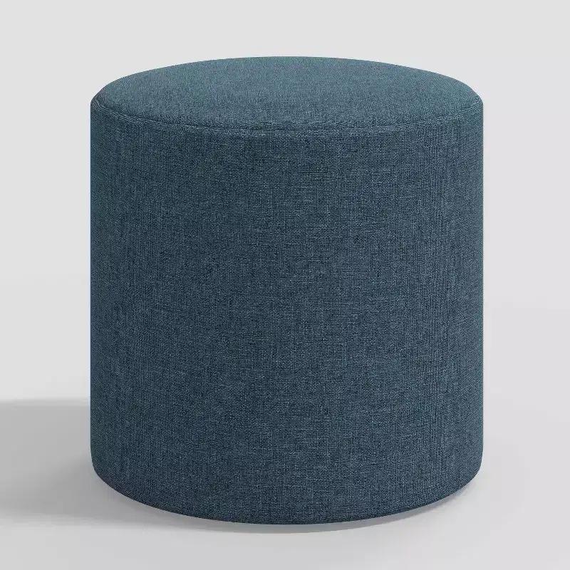 Round Ottoman in Textured Linen