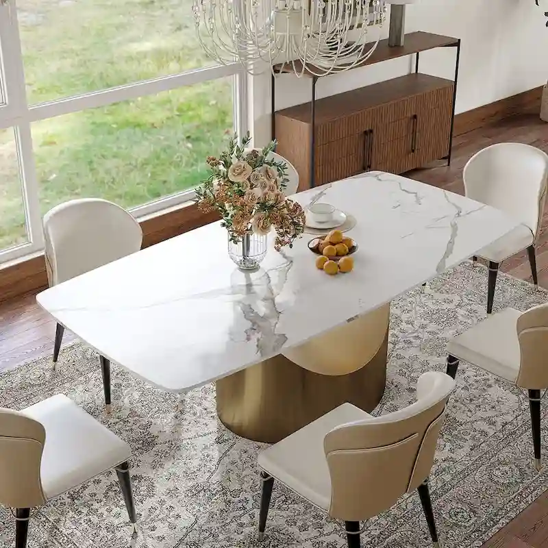 63 -94  Hobart Modern Dining Table with Rectangular Sintered Stone Tabletop and Carbon Steel Leg for 4-10